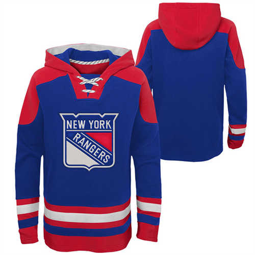 New York Rangers Blank Blue Ageless Must-Have Lace-Up Pullover Hoodie